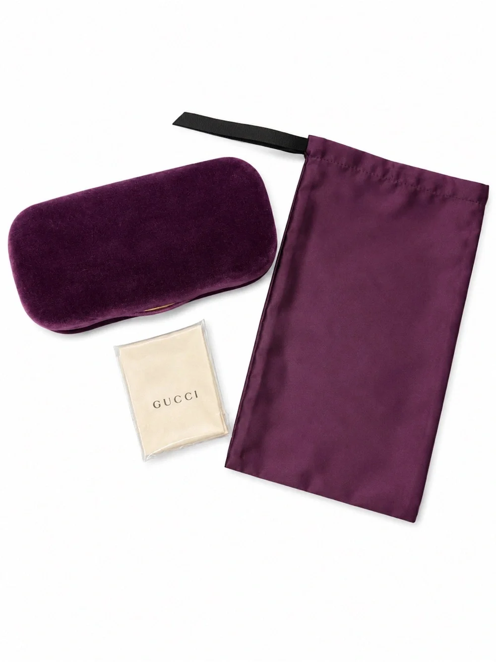 Gucci Purple Velvet Eyeglass Case Dust Bag & Lens Cloth Set NEW